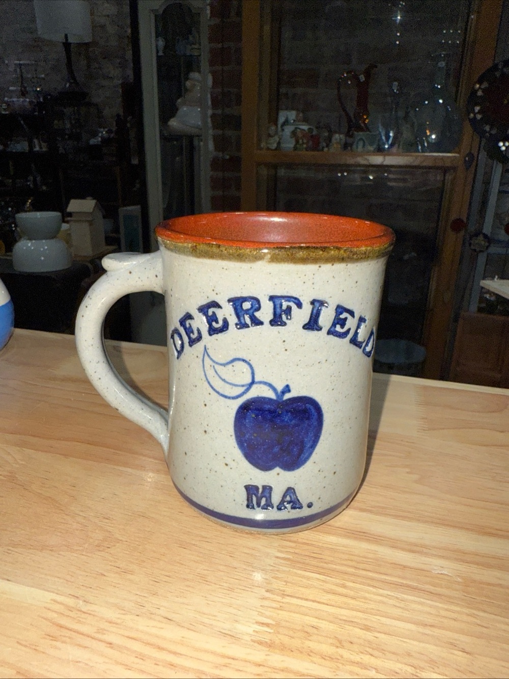 Deerfield MA Stoneware Apple Mug - Blue & Cream